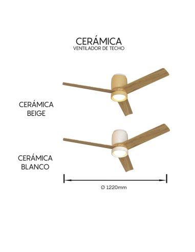 Plafón Ventilador LED CERÁMICA M blanco cerámica/madera Ø1220mm 20W CCT 3000-5000K 2520lm DC