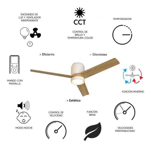 Plafón Ventilador LED CERÁMICA M blanco cerámica/madera Ø1220mm 20W CCT 3000-5000K 2520lm DC