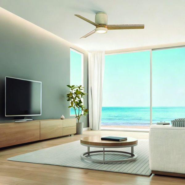 Plafón Ventilador LED CERÁMICA M blanco cerámica/madera Ø1220mm 20W CCT 3000-5000K 2520lm DC