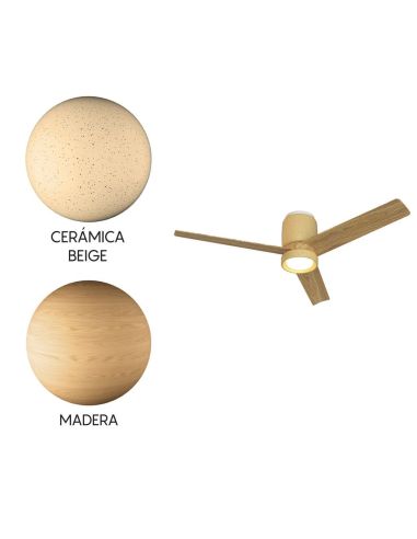 Plafón Ventilador LED CERÁMICA M beige cerámica/madera Ø1220mm 20W CCT 3000-5000K 2520lm DC