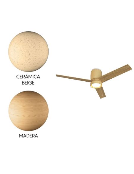 Plafón Ventilador LED CERÁMICA M beige cerámica/madera Ø1220mm 20W CCT 3000-5000K 2520lm DC