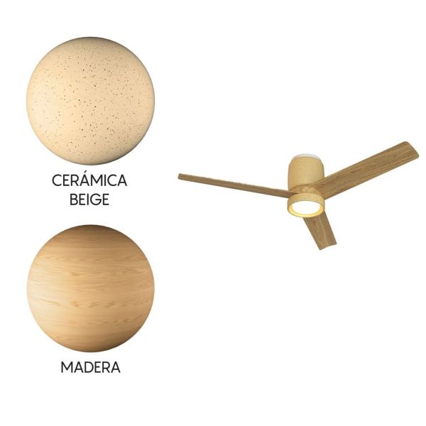 Plafón Ventilador LED CERÁMICA M beige cerámica/madera Ø1220mm 20W CCT 3000-5000K 2520lm DC