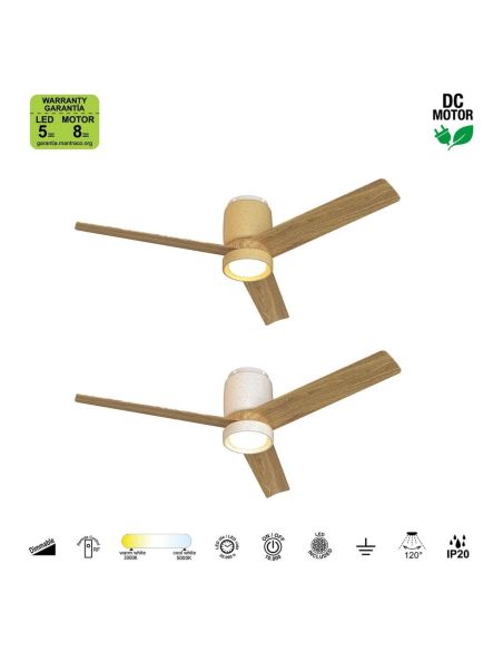 Plafón Ventilador LED CERÁMICA M beige cerámica/madera Ø1220mm 20W CCT 3000-5000K 2520lm DC