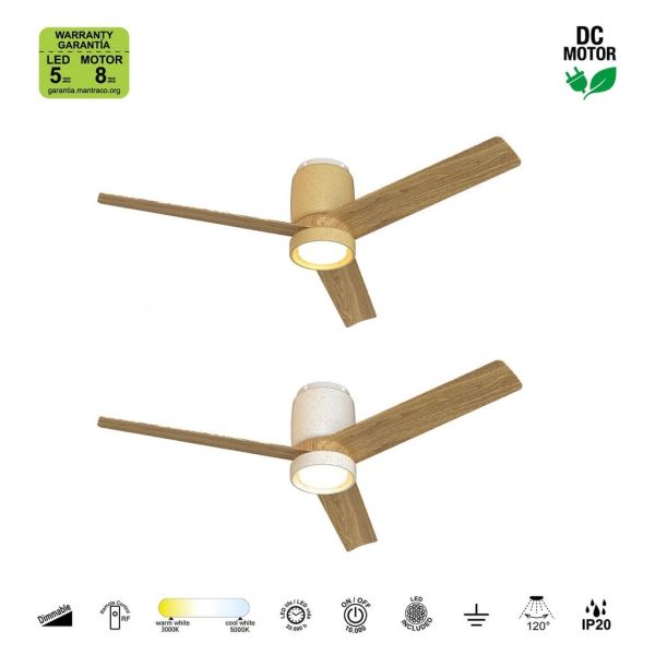 Plafón Ventilador LED CERÁMICA M beige cerámica/madera Ø1220mm 20W CCT 3000-5000K 2520lm DC