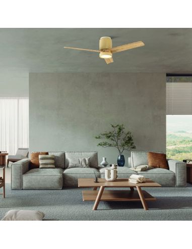 Plafón Ventilador LED CERÁMICA M beige cerámica/madera Ø1220mm 20W CCT 3000-5000K 2520lm DC