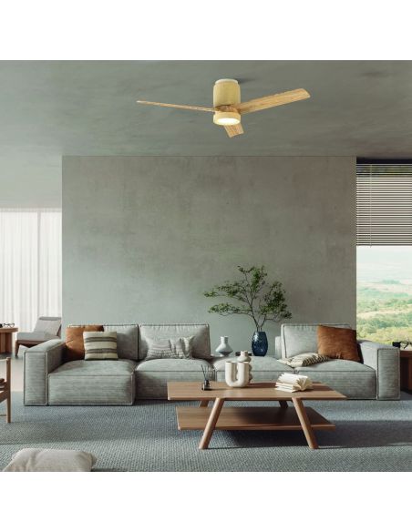 Plafón Ventilador LED CERÁMICA M beige cerámica/madera Ø1220mm 20W CCT 3000-5000K 2520lm DC