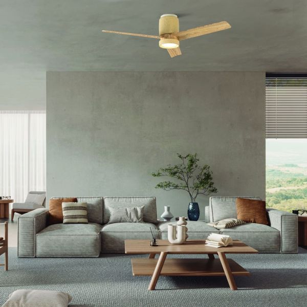 Plafón Ventilador LED CERÁMICA M beige cerámica/madera Ø1220mm 20W CCT 3000-5000K 2520lm DC