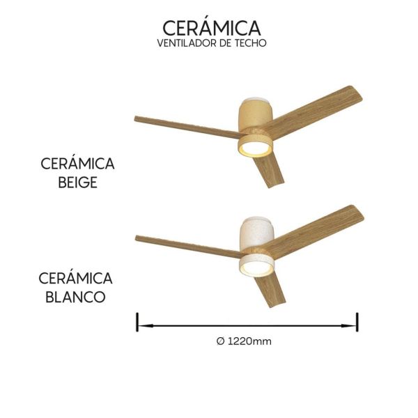 Plafón Ventilador LED CERÁMICA M beige cerámica/madera Ø1220mm 20W CCT 3000-5000K 2520lm DC