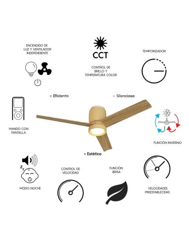 Ventoinha luz LED, cerâmica M bege/madeira, Ø1220mm, 20W, CCT 3000-5000K, 2520lm, DC