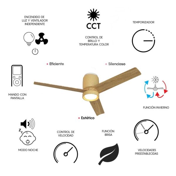 Plafón Ventilador LED CERÁMICA M beige cerámica/madera Ø1220mm 20W CCT 3000-5000K 2520lm DC