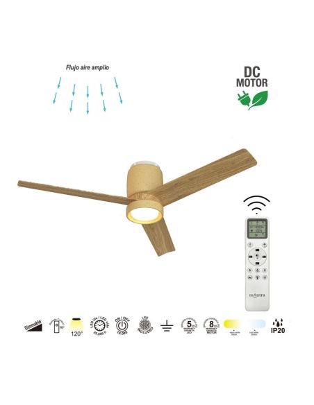 Ventoinha luz LED, cerâmica M bege/madeira, Ø1220mm, 20W, CCT 3000-5000K, 2520lm, DC