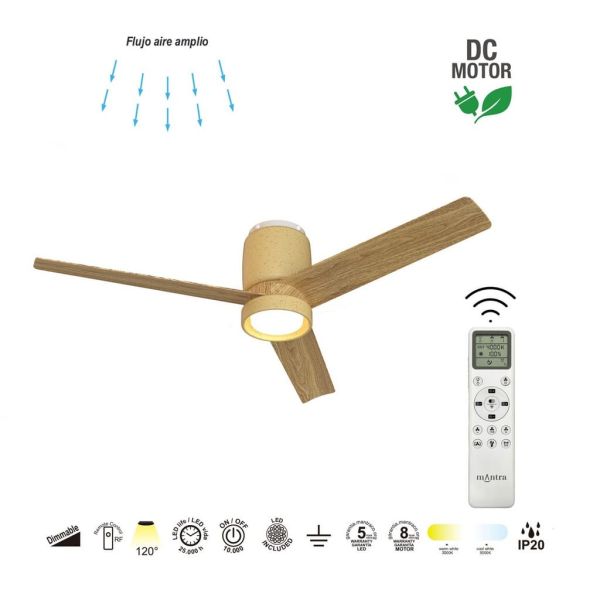Plafón Ventilador LED CERÁMICA M beige cerámica/madera Ø1220mm 20W CCT 3000-5000K 2520lm DC