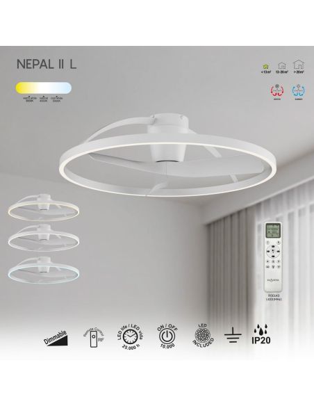 Plafón Ventilador LED NEPAL II grande blanco Ø1000mm 44W CCT 3000-5000K 4000lm DC