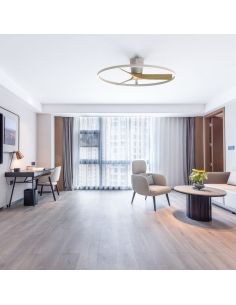 Plafón Ventilador LED NEPAL II grande blanco madera Ø1000mm 44W CCT 3000-5000K 4000lm  DC 2