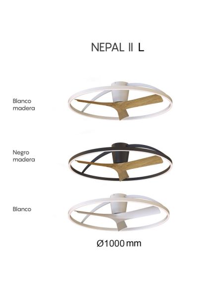 Plafón Ventilador LED NEPAL II grande blanco madera Ø1000mm 44W CCT 3000-5000K 4000lm  DC