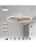 Ventilateur LED NEPAL II Grand modèle en bois blanc, Ø1000 mm, 44 W, température de couleur 3000-5000 K, 4000 lm, alimentation C