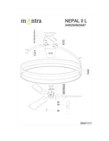 Ventilador Ventoinha LED Nepal II grande, branco, em madeira, Ø1000mm, 44W, CCT 3000-5000K, 4000lm, DC