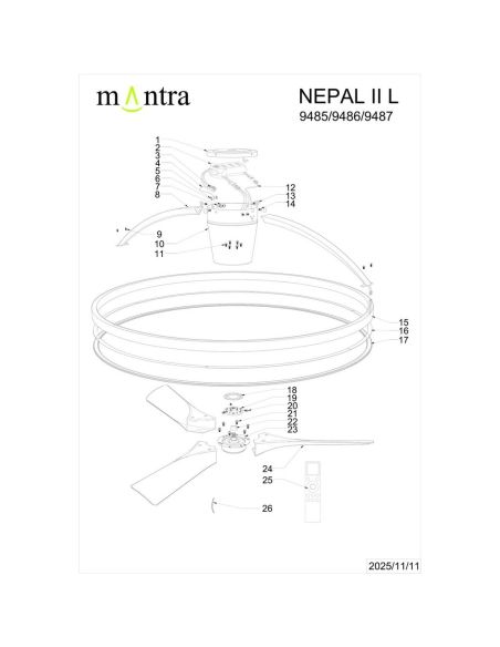 Ventilador Ventoinha LED Nepal II grande, branco, em madeira, Ø1000mm, 44W, CCT 3000-5000K, 4000lm, DC