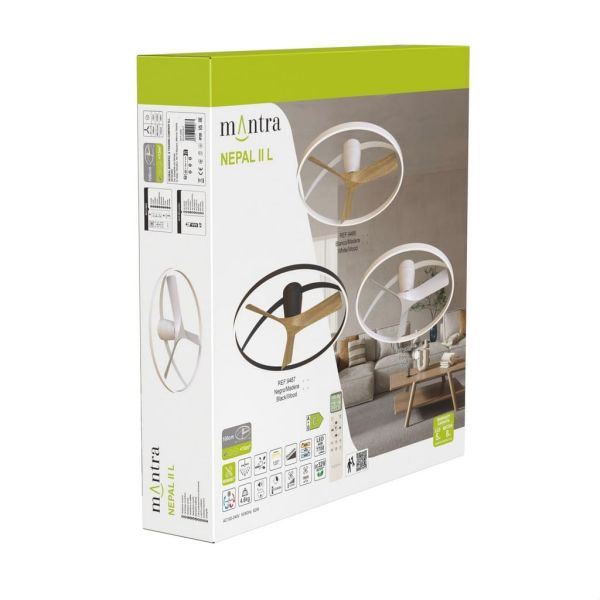 Plafón Ventilador LED NEPAL II grande blanco madera Ø1000mm 44W CCT 3000-5000K 4000lm  DC