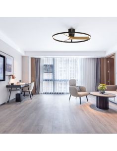 Plafón Ventilador LED NEPAL II grande negro madera Ø1000mm 44W CCT 3000-5000K 4000lm DC 2