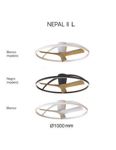 Plafón Ventilador LED NEPAL II grande negro madera Ø1000mm 44W CCT 3000-5000K 4000lm DC