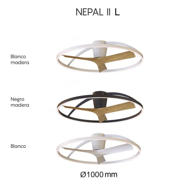 Plafón Ventilador LED NEPAL II grande negro madera Ø1000mm 44W CCT 3000-5000K 4000lm DC