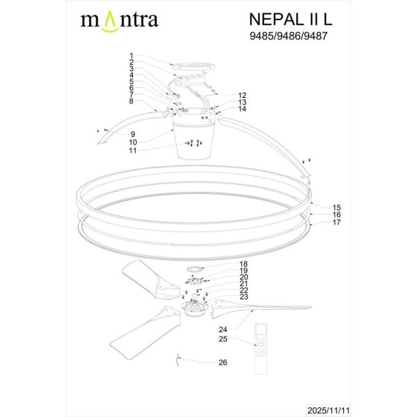 Ventilador Ventoinha LED NEPAL II Large Black Wood Ø1000mm 44W CCT 3000-5000K 4000lm DC