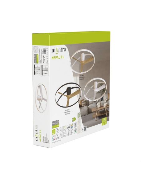 Plafón Ventilador LED NEPAL II grande negro madera Ø1000mm 44W CCT 3000-5000K 4000lm DC