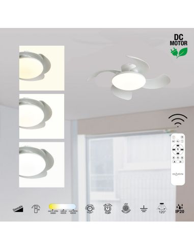 Ventoinha LED ALOHA II, branco, Ø830mm, 40W, 4200lm, temperatura de cor 3000-5000K, motor silencioso de 25W DC