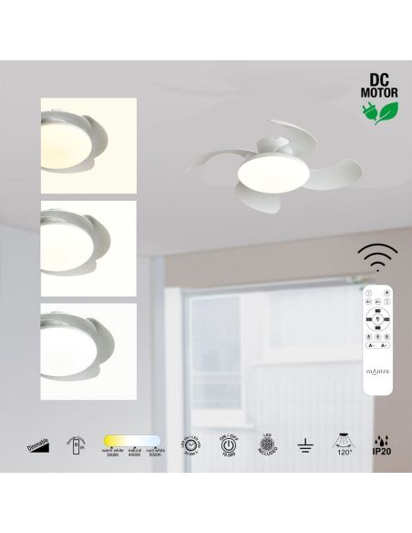 Plafón Ventilador LED ALOHA II blanco Ø830mm 40W 4200lm CCT 3000-5000K motor 25W DC silencioso