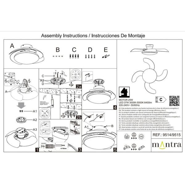 Ventilateur Ventilateur LED ALOHA II, blanc, Ø 830 mm, 40 W, 4 200 lm, température de couleur 3 000-5 000 K, moteur silencieux C