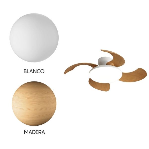 Plafón Ventilador LED ALOHA II blanco madera Ø830mm 40W 4200lm CCT 3000-5000K 25W DC silencioso