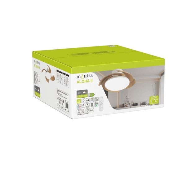 Ventilateur LED ALOHA II, finition bois blanc, Ø 830 mm, 40 W, 4 200 lm, température de couleur 3 000-5 000 K, 25 W CC silencieu