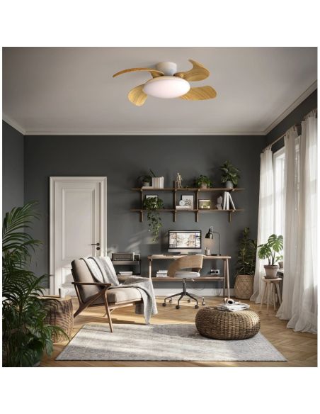 Plafón Ventilador LED ALOHA II blanco madera Ø830mm 40W 4200lm CCT 3000-5000K 25W DC silencioso