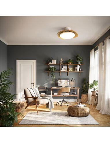 Ventilateur LED ALOHA II, finition bois blanc, Ø 830 mm, 40 W, 4 200 lm, température de couleur 3 000-5 000 K, 25 W CC silencieu