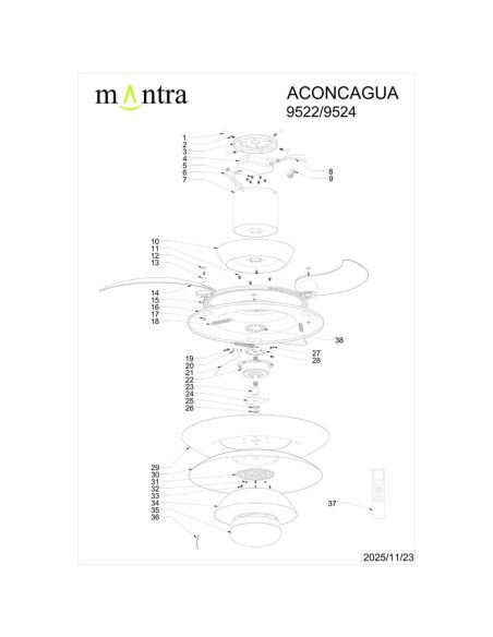 Ventoinha de teto moderno com pás retráteis, LED ACONCAGUA branco Ø1060mm 20W 2520lm CCT 3000-5000K DC