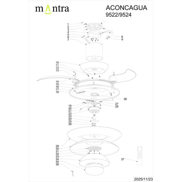 Ventilateur de plafond moderne à pales rétractables, LED ACONCAGUA blanc Ø1060mm 20W 2520lm CCT 3000-5000K DC