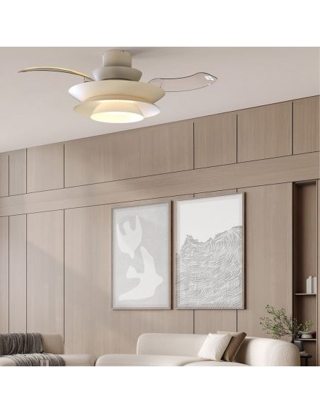 Ventilador tipo plafón moderno con aspas retráctiles LED ACONCAGUA blanco Ø1060mm 20W 2520lm CCT 3000-5000K DC