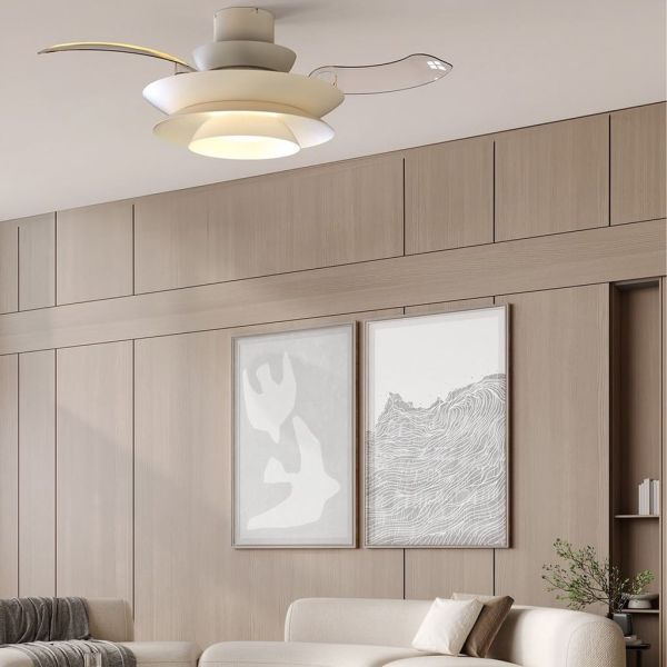 Ventilateur de plafond moderne à pales rétractables, LED ACONCAGUA blanc Ø1060mm 20W 2520lm CCT 3000-5000K DC