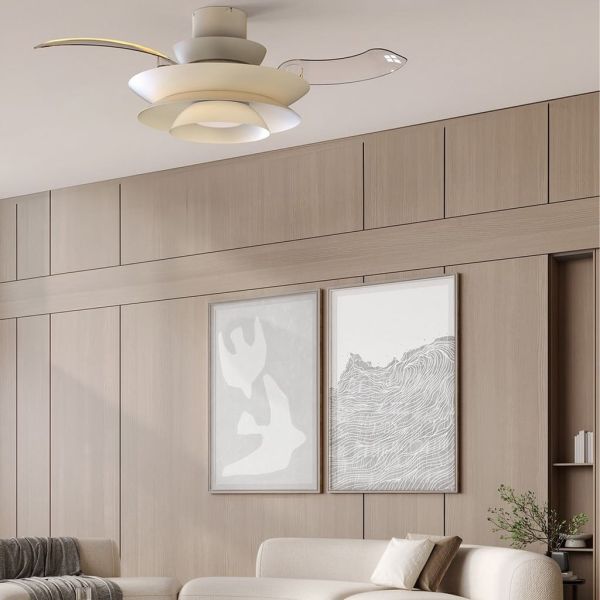 Ventoinha de teto moderno com pás retráteis, LED ACONCAGUA branco Ø1060mm 20W 2520lm CCT 3000-5000K DC