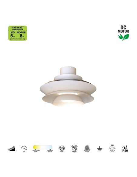 Ventilateur de plafond moderne à pales rétractables, LED ACONCAGUA blanc Ø1060mm 20W 2520lm CCT 3000-5000K DC
