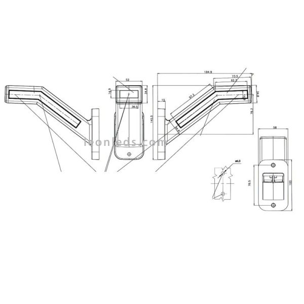 Dimensiones Cuerno Trasero LED Neon 3 Funciones 12V - 24V Was 1165L 1166P | LeonLeds