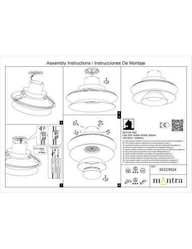 Ventoinha de teto moderno com pás retráteis, LED ACONCAGUA branco Ø1060mm 20W 2520lm CCT 3000-5000K DC