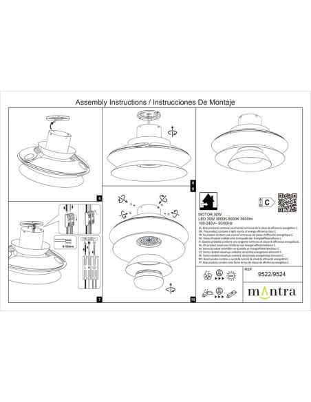 Ventoinha de teto moderno com pás retráteis, LED ACONCAGUA branco Ø1060mm 20W 2520lm CCT 3000-5000K DC