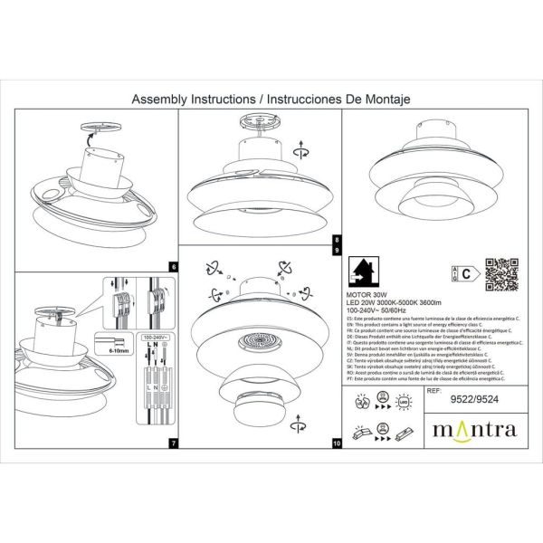 Ventilador tipo plafón moderno con aspas retráctiles LED ACONCAGUA blanco Ø1060mm 20W 2520lm CCT 3000-5000K DC