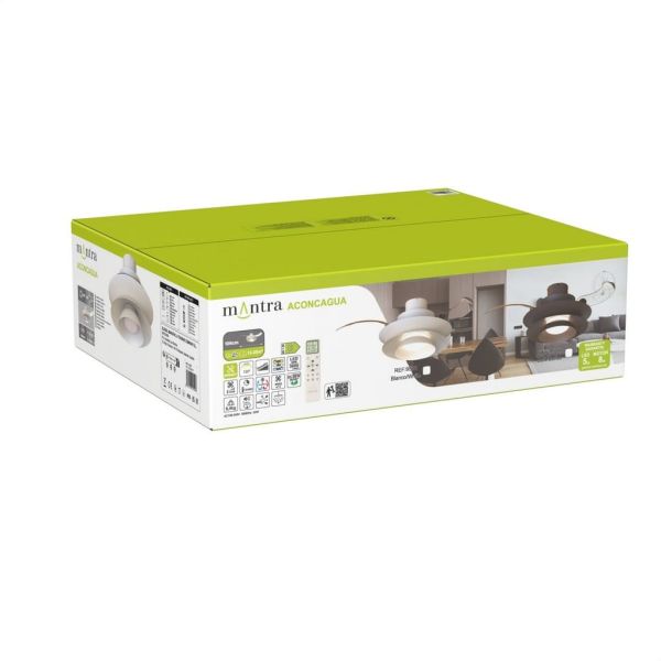 Ventoinha de teto moderno com pás retráteis, LED ACONCAGUA branco Ø1060mm 20W 2520lm CCT 3000-5000K DC