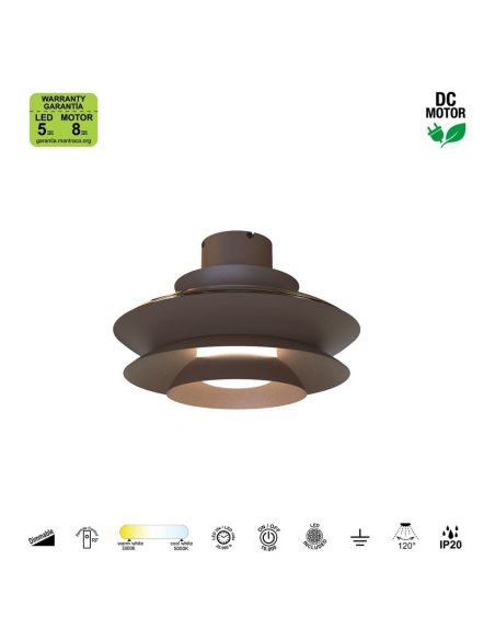 Ventoinha de teto moderno com pás retráteis, LED ACONCAGUA, cor café, Ø1060mm, 20W, 2520lm, CCT 3000-5000K DC