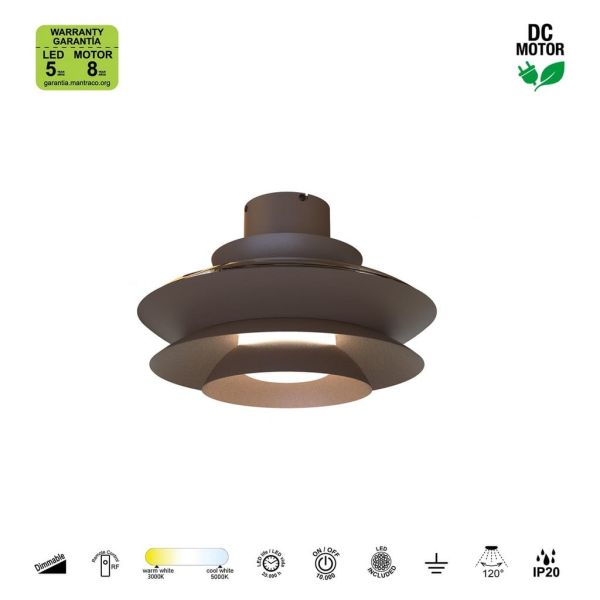 Ventilador tipo plafón moderno con aspas retráctiles LED ACONCAGUA café Ø1060mm 20W 2520lm CCT 3000-5000K DC