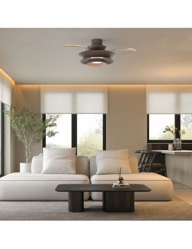 Ventoinha de teto moderno com pás retráteis, LED ACONCAGUA, cor café, Ø1060mm, 20W, 2520lm, CCT 3000-5000K DC