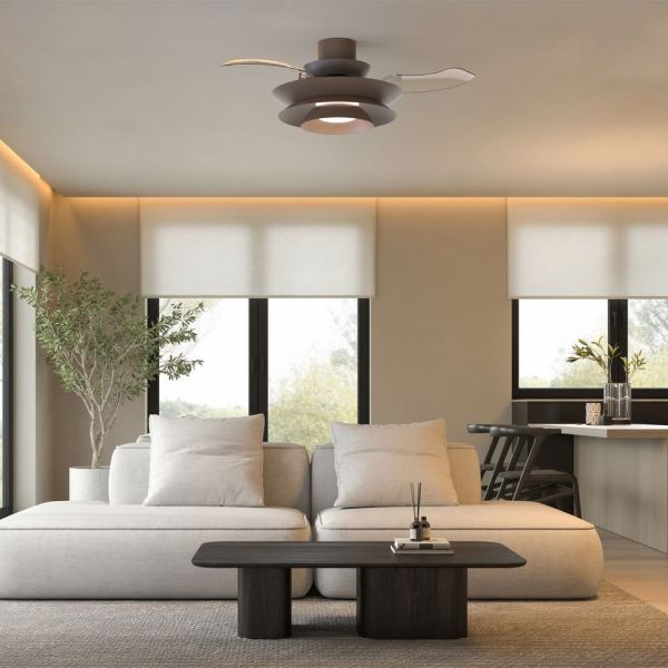 Ventilador tipo plafón moderno con aspas retráctiles LED ACONCAGUA café Ø1060mm 20W 2520lm CCT 3000-5000K DC